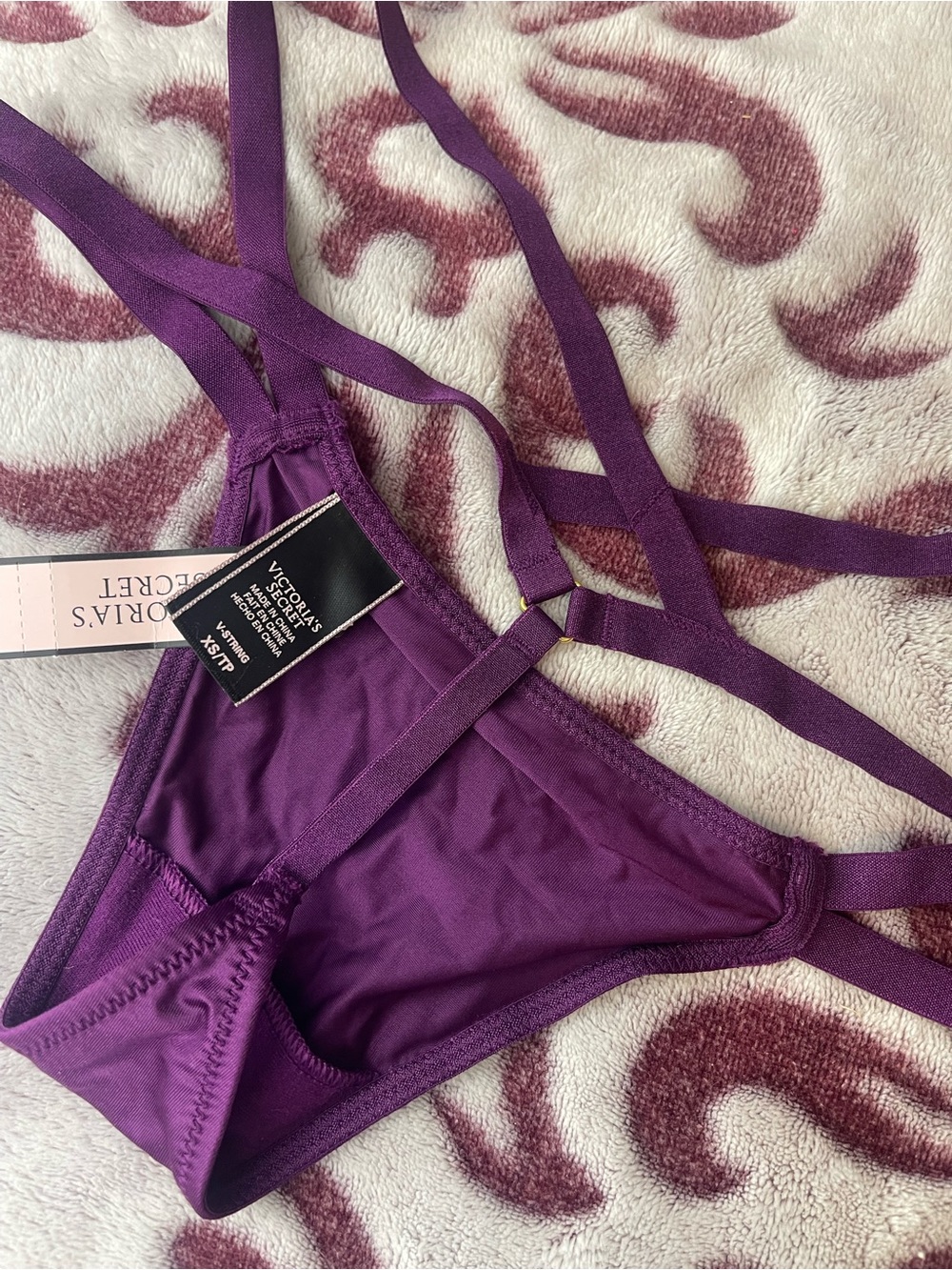 Victoria's Secret Purple Strappy Satin Thong Panty XS